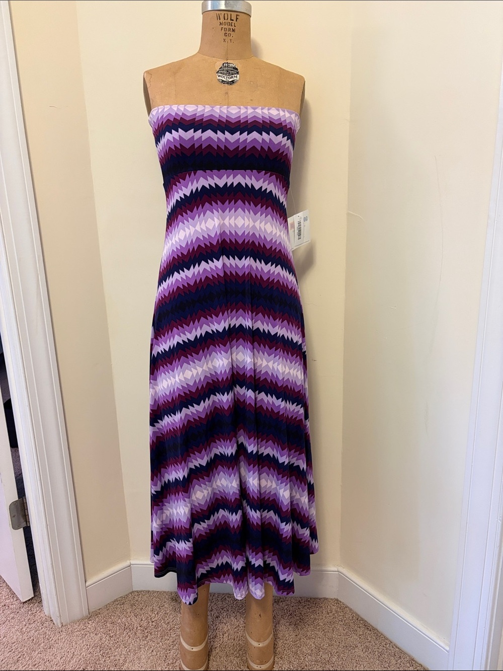 LuLaRoe Strapless Maxi Dress in Purple, Lavender, Black Chevron